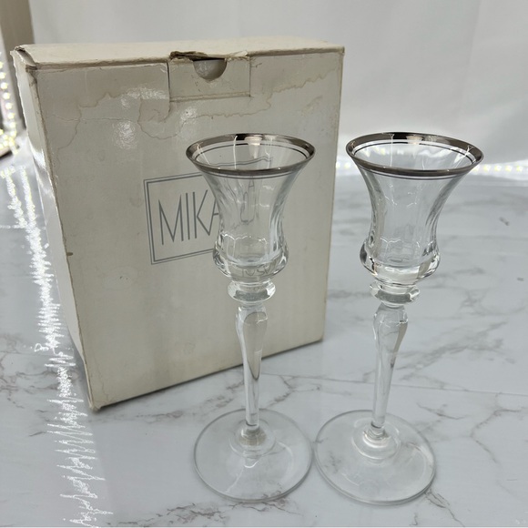 VINTAGE MIKASA Jamestown platinum crystal candleholders CANDLESTICKS - Picture 1 of 4